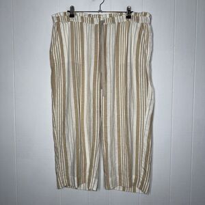 Chico’s Women’s Striped Linen Crops White Beige Size 2.5/14